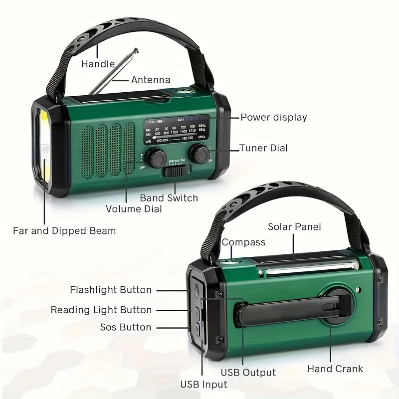 Karnz | StormMate X10 Radio awaryjne z powerbankiem 10.000 mAh | Solarne, korbowe i USB-C | LED, alarm SOS i kompas | AM/FM/NOAA