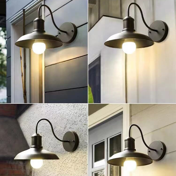 Retro Loft Dome Żelazo Na Zewnątrz Wodoodporna Lampa Ścienna Szkło Łukowe 1-Światło | Karnz