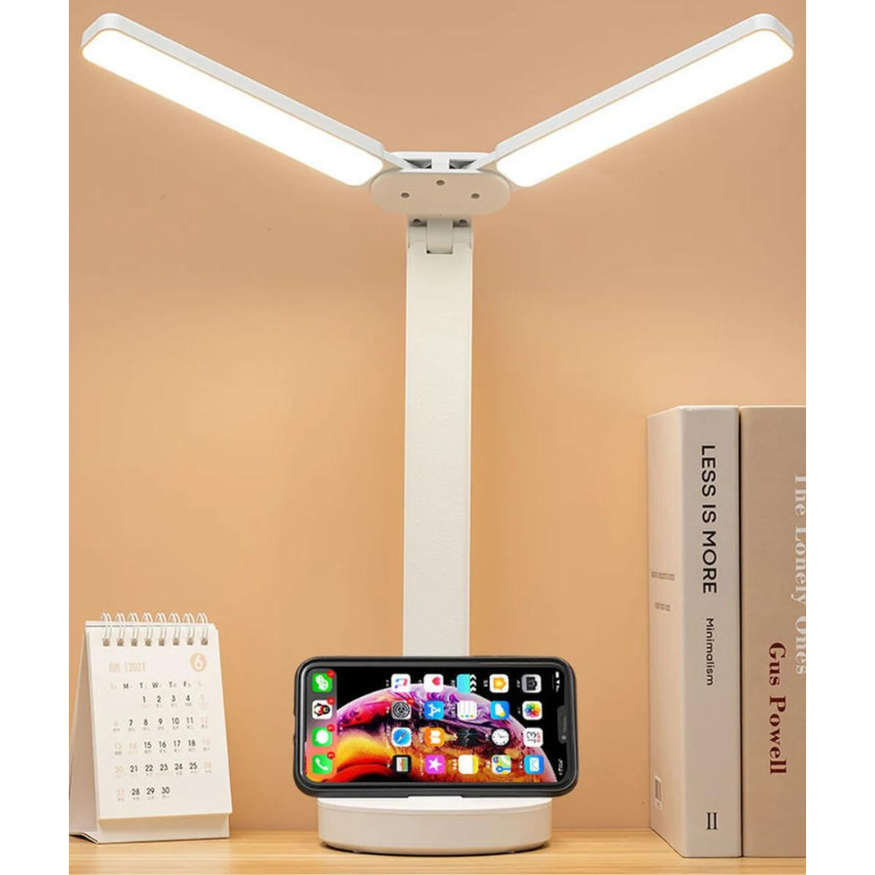 Regulowana lampa do czytania - Ładowalna, ściemniana z miejscem na telefon