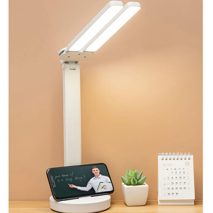Regulowana lampa do czytania - Ładowalna, ściemniana z miejscem na telefon