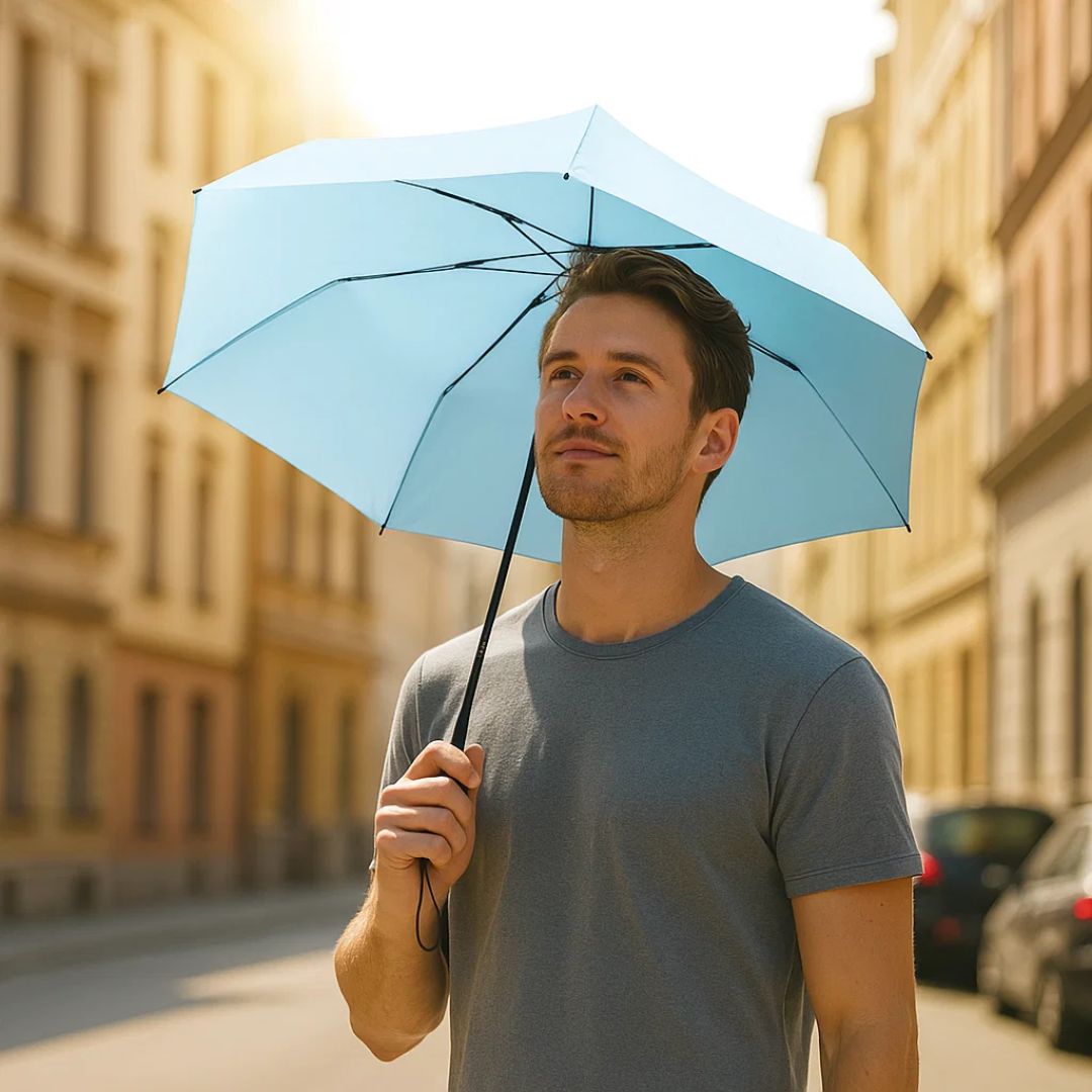 UrbanBrolly | Mini składany parasol UV – Ochrona przeciwsłoneczna UPF 50+ – Wodoodporny – Lekki i przyjazny dla kieszeni do użytku w podróży Karnz