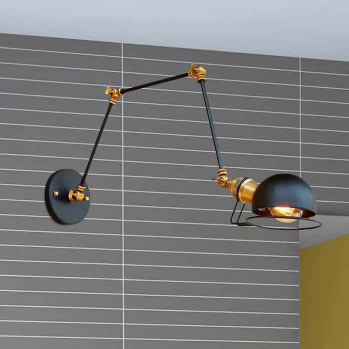 Kinkiet ścienny vintage industrial – lampa żelazna z ruchomym ramieniem, czarny metal