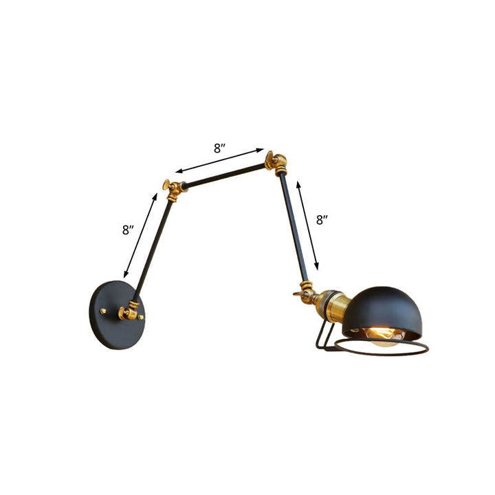 Kinkiet ścienny vintage industrial – lampa żelazna z ruchomym ramieniem, czarny metal