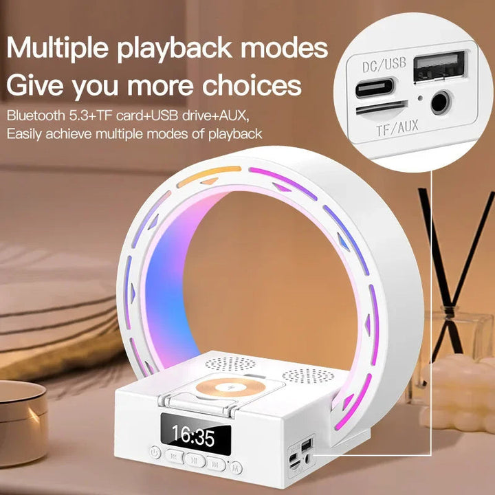 4-w-1 Głośnik Bluetooth z lampą, ładowarką i budzikiem