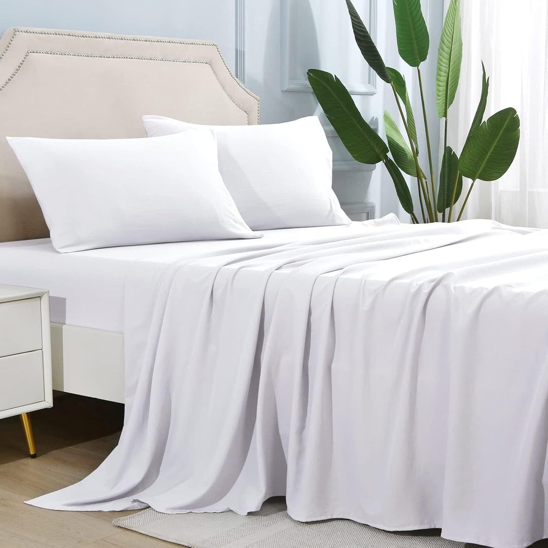 4-częściowy miękki chłodzący zestaw prześcieradeł na łóżko typu queen-size: 14" głębokie kieszenie, luksusowa jakość hotelowa, odporne na kurczenie i blaknięcie, łatwe w pielęgnacji prześcieradła | Karnz