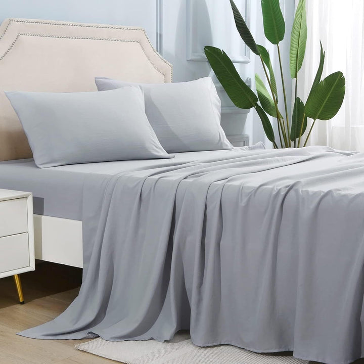 4-częściowy miękki chłodzący zestaw prześcieradeł na łóżko typu queen-size: 14" głębokie kieszenie, luksusowa jakość hotelowa, odporne na kurczenie i blaknięcie, łatwe w pielęgnacji prześcieradła | Karnz