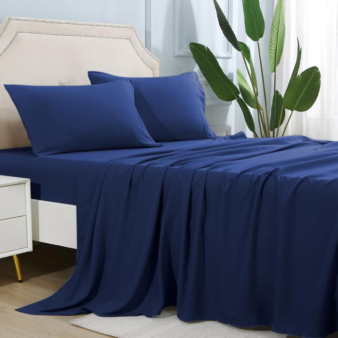4-częściowy miękki chłodzący zestaw prześcieradeł na łóżko typu queen-size: 14" głębokie kieszenie, luksusowa jakość hotelowa, odporne na kurczenie i blaknięcie, łatwe w pielęgnacji prześcieradła | Karnz