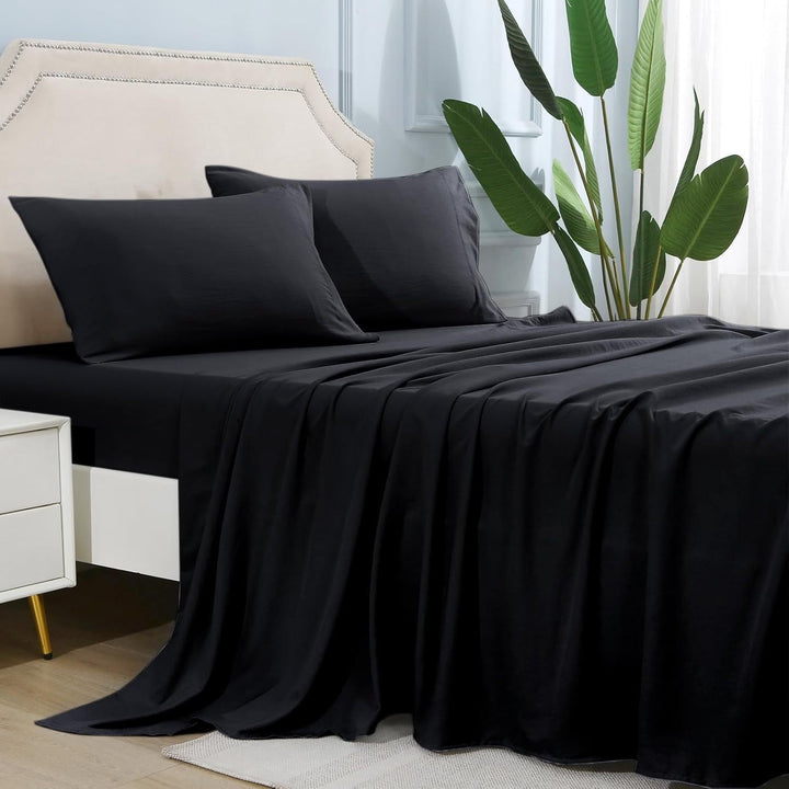 4-częściowy miękki chłodzący zestaw prześcieradeł na łóżko typu queen-size: 14" głębokie kieszenie, luksusowa jakość hotelowa, odporne na kurczenie i blaknięcie, łatwe w pielęgnacji prześcieradła | Karnz