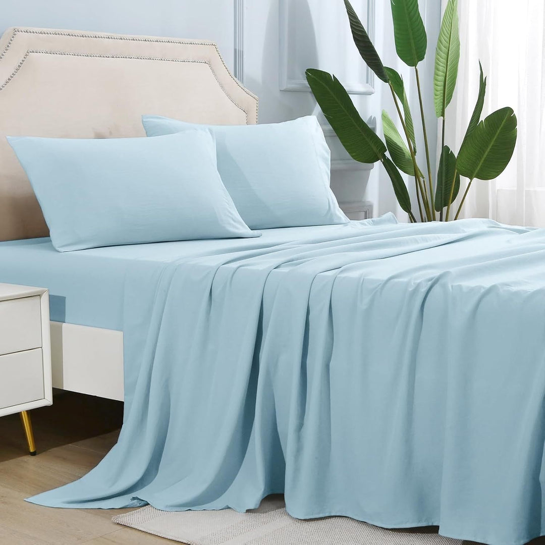 4-częściowy miękki chłodzący zestaw prześcieradeł na łóżko typu queen-size: 14" głębokie kieszenie, luksusowa jakość hotelowa, odporne na kurczenie i blaknięcie, łatwe w pielęgnacji prześcieradła | Karnz