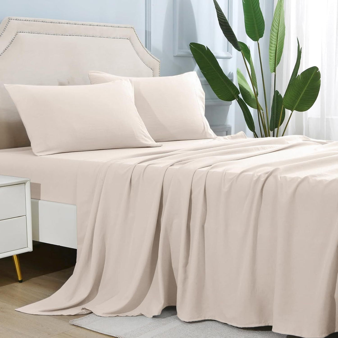 4-częściowy miękki chłodzący zestaw prześcieradeł na łóżko typu queen-size: 14" głębokie kieszenie, luksusowa jakość hotelowa, odporne na kurczenie i blaknięcie, łatwe w pielęgnacji prześcieradła | Karnz