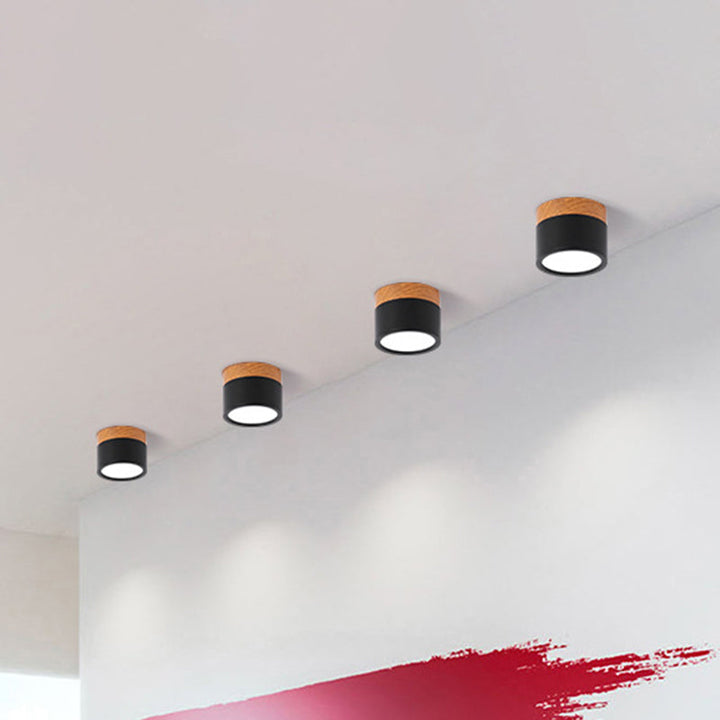 Nowoczesna lampa sufitowa Macaron – Kompaktowa lampa sufitowa z metalu/drewna do kuchni i baru w kolorze żółtym, niebieskim i czarnym
