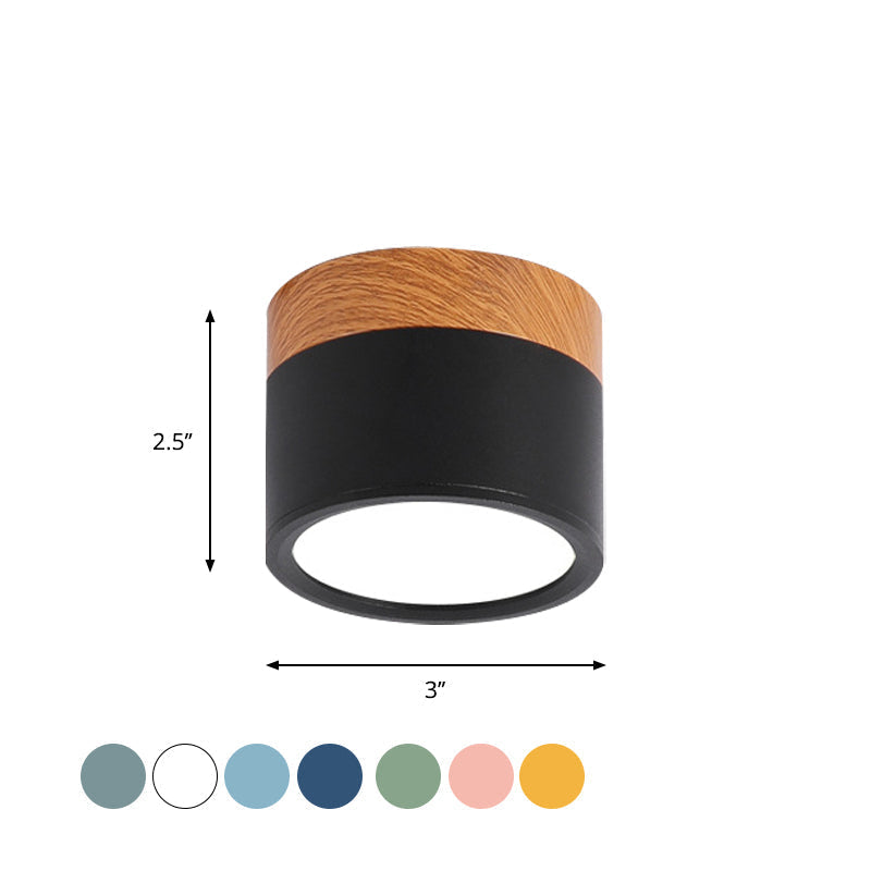 Nowoczesna lampa sufitowa Macaron – Kompaktowa lampa sufitowa z metalu/drewna do kuchni i baru w kolorze żółtym, niebieskim i czarnym