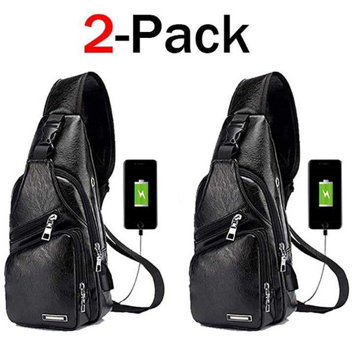 Karnz | Duża męska torba skórzana, plecak na piersi, wodoodporny torba crossbody z USB