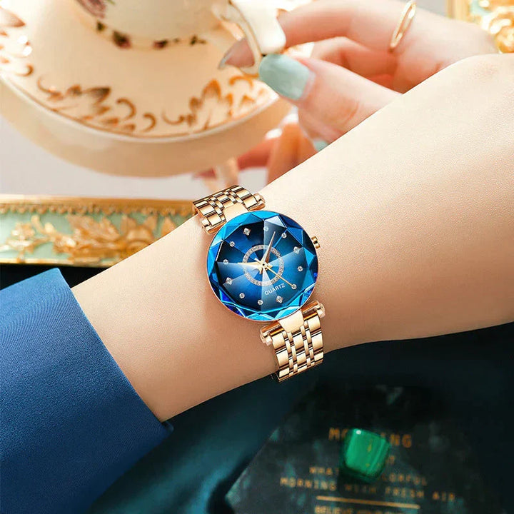 Wodoszczelny zegarek damski – Elegancja z diamentową tarczą w gwiaździstym stylu