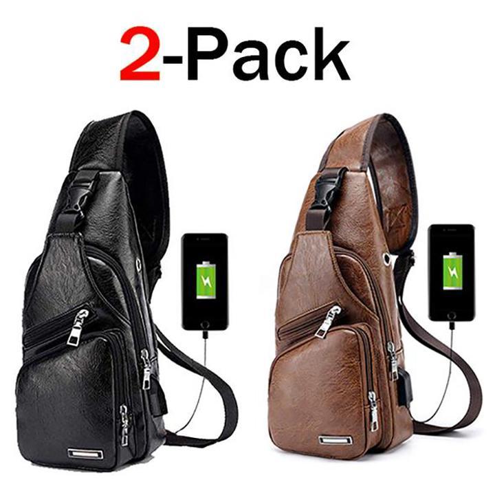 Karnz | Duża męska torba skórzana, plecak na piersi, wodoodporny torba crossbody z USB