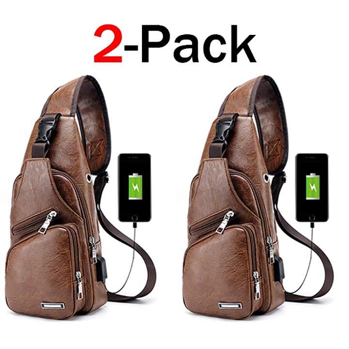 Karnz | Duża męska torba skórzana, plecak na piersi, wodoodporny torba crossbody z USB