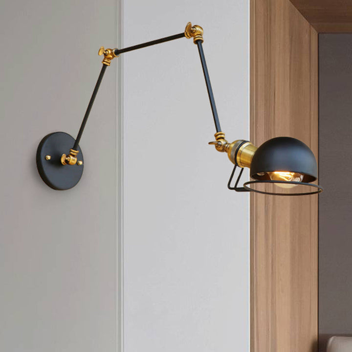 Kinkiet ścienny vintage industrial – lampa żelazna z ruchomym ramieniem, czarny metal