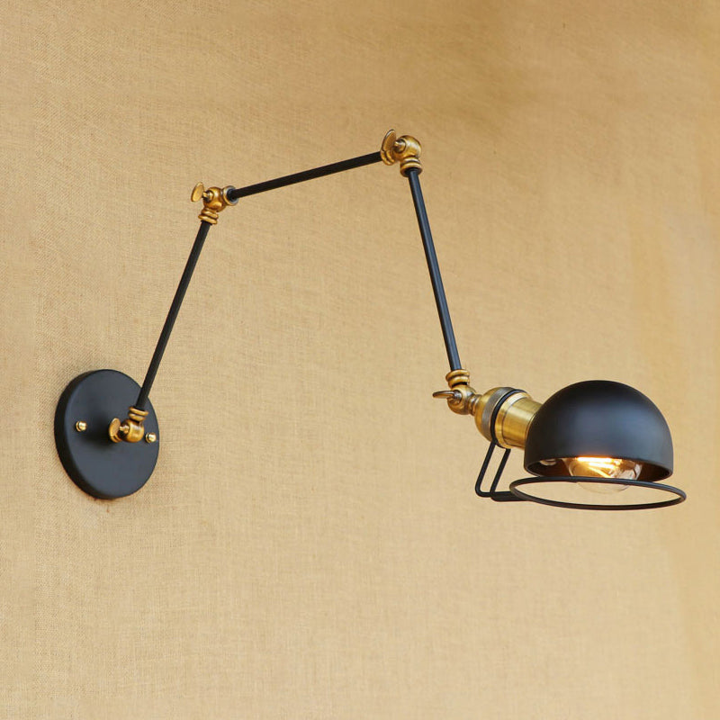 Kinkiet ścienny vintage industrial – lampa żelazna z ruchomym ramieniem, czarny metal