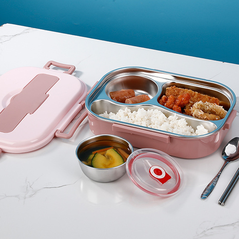 Termo-Pojemnik na lunch ze stali nierdzewnej – wnętrze ze stali nierdzewnej – 3 lub 4 komory z miseczką na zupę – Zegar ścienny