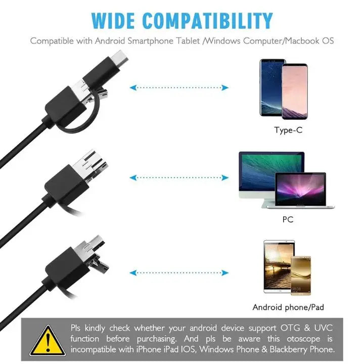3-w-1 USB Endoskopkamera – Wodoodporna, Elastyczna z 6 diodami LED