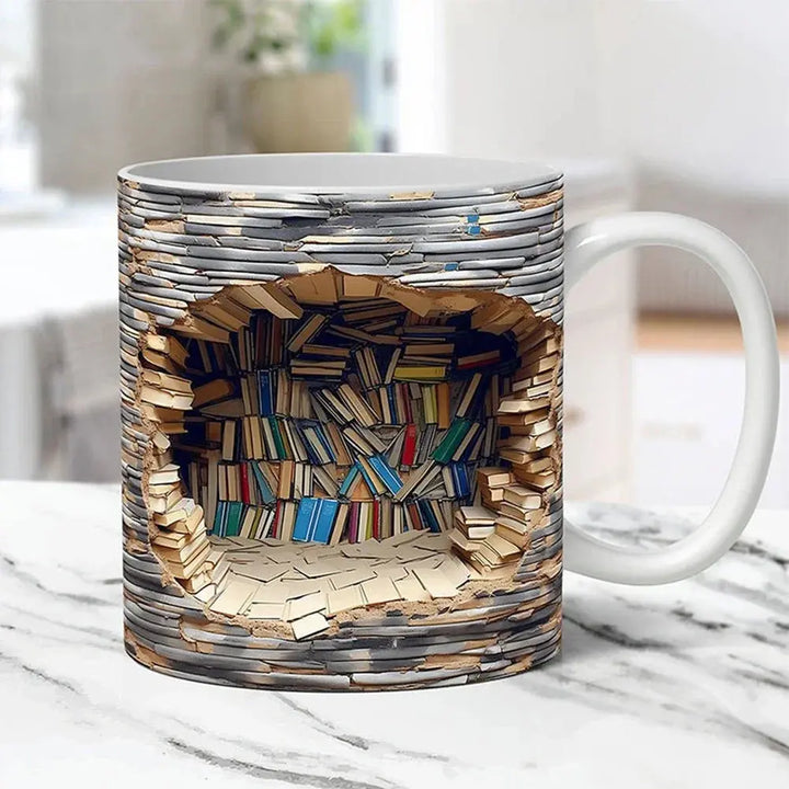 Kubek w kształcie regału – 3D ceramiczny kubek dla miłośników książek