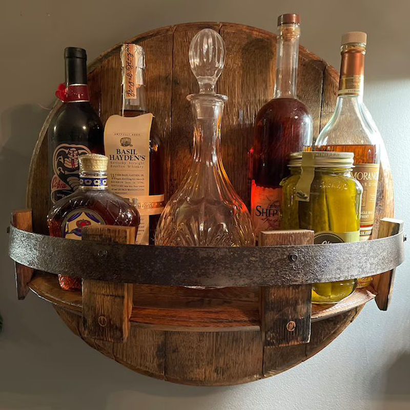 Sandsberg | Półka ścienna z beczki whiskey | Rustykalny design z litego drewna | Okrągła