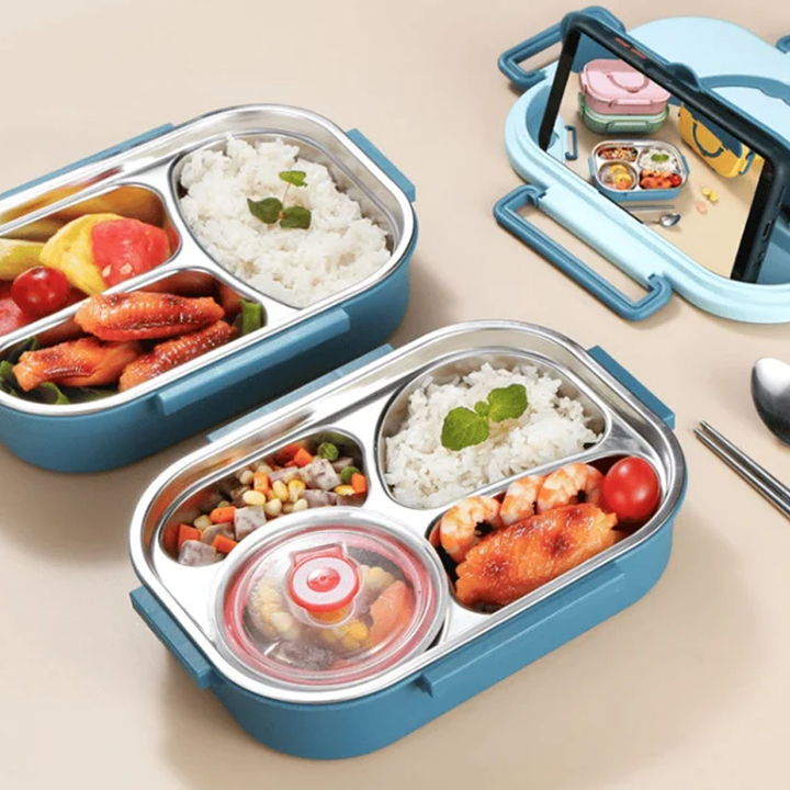 Termo-Pojemnik na lunch ze stali nierdzewnej – wnętrze ze stali nierdzewnej – 3 lub 4 komory z miseczką na zupę – Zegar ścienny
