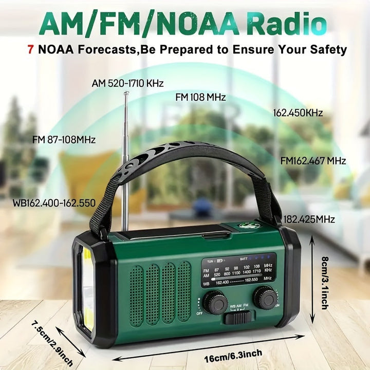 Karnz | StormMate X10 Radio ratunkowe z powerbankiem 10.000 mAh | Solarne, korbowe i USB-C | Światło LED, alarm SOS i kompas | AM/FM/NOAA