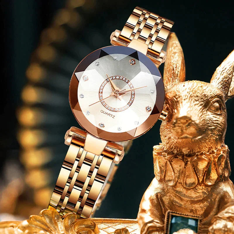 Wodoszczelny zegarek damski – Elegancja z diamentową tarczą w gwiaździstym stylu