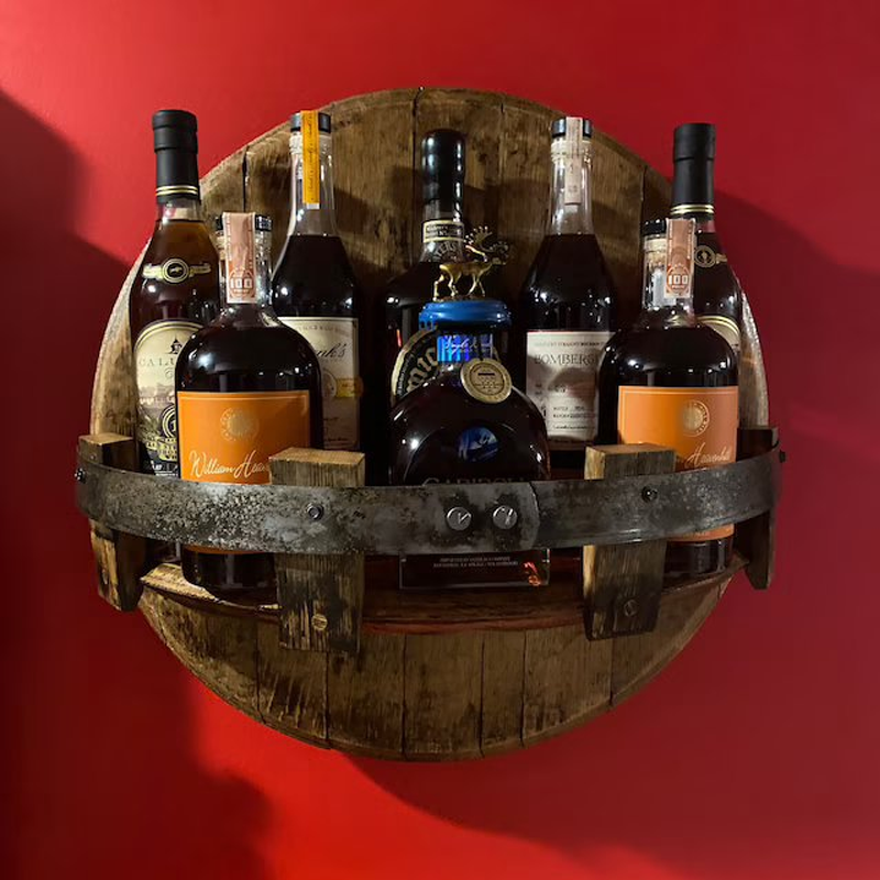 Sandsberg | Półka ścienna z beczki whiskey | Rustykalny design z litego drewna | Okrągła