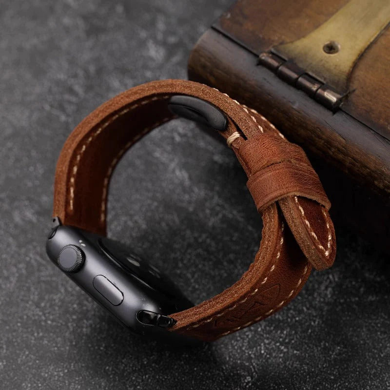 Ręcznie robiony vintage skórzany pasek do Apple Watch