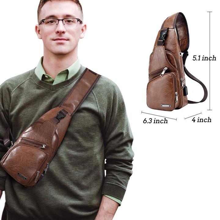 Karnz | Duża męska torba skórzana, plecak na piersi, wodoodporny torba crossbody z USB