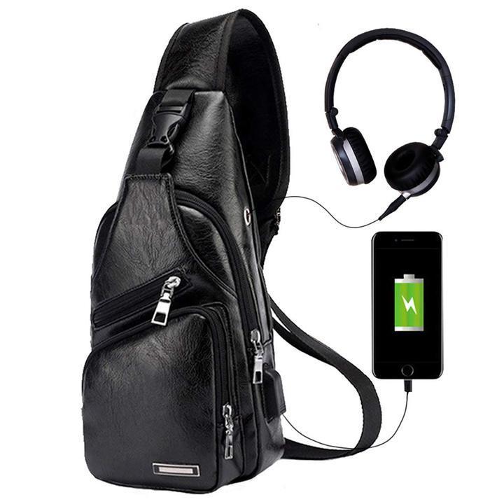 Karnz | Duża męska torba skórzana, plecak na piersi, wodoodporny torba crossbody z USB