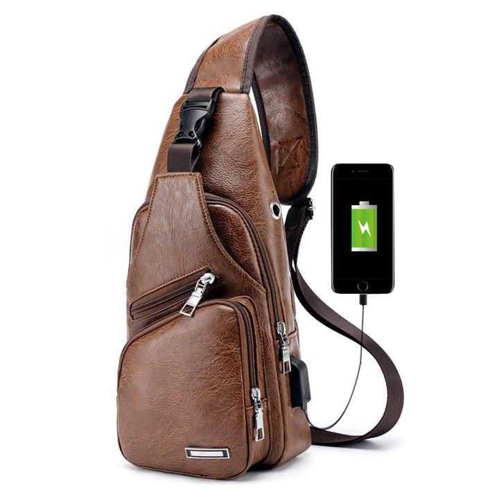 Karnz | Duża męska torba skórzana, plecak na piersi, wodoodporny torba crossbody z USB