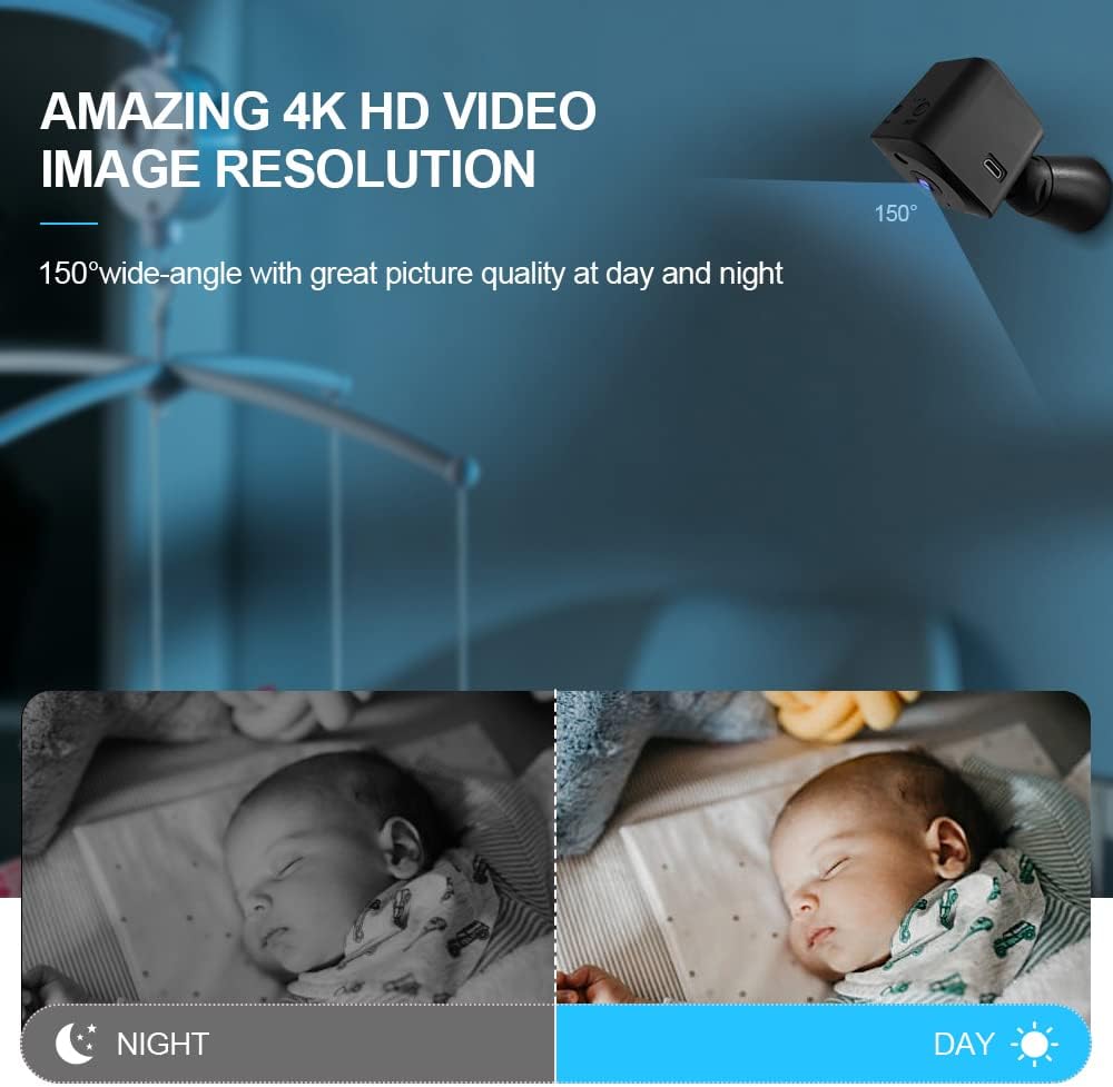Mini-kamera monitorująca 4K, Wi-Fi, ukryta kamera wewnętrzna z nocnym widzeniem