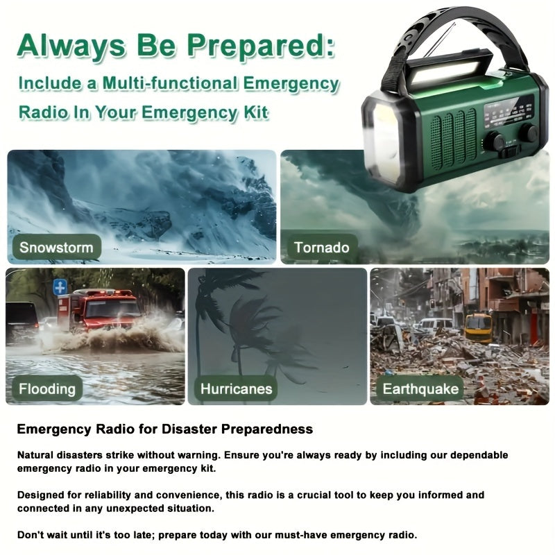 Karnz | StormMate X10 Radio ratunkowe z powerbankiem 10.000 mAh | Solarne, korbowe i USB-C | Światło LED, alarm SOS i kompas | AM/FM/NOAA