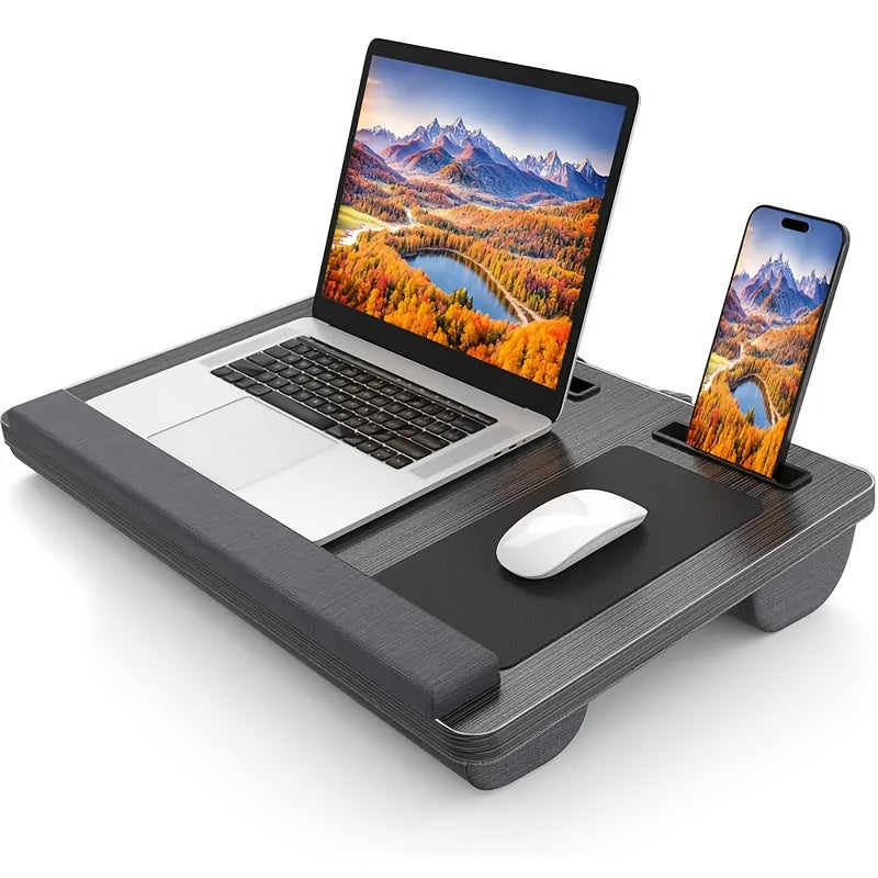Ergonomiczny stojak na laptopa z podparciem na nadgarstek i miejscami na urządzenia | Karnz