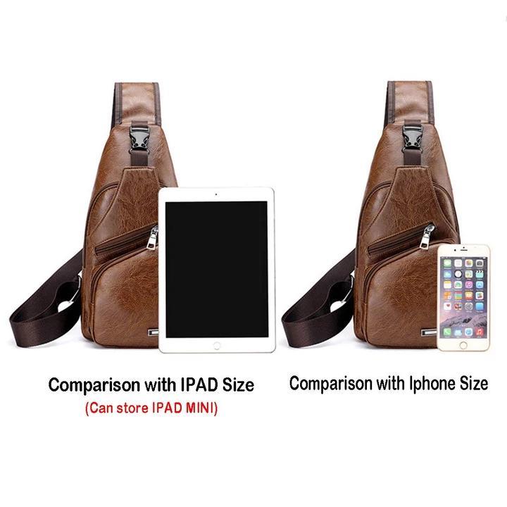Karnz | Duża męska torba skórzana, plecak na piersi, wodoodporny torba crossbody z USB