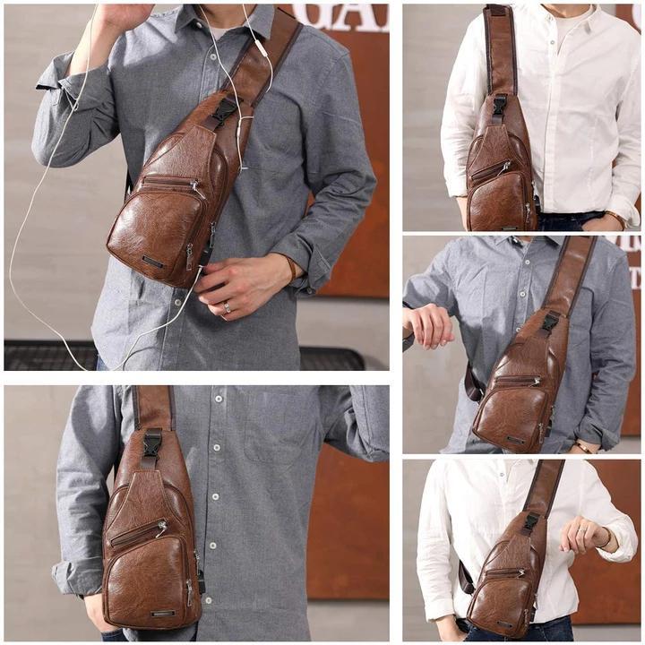 Karnz | Duża męska torba skórzana, plecak na piersi, wodoodporny torba crossbody z USB