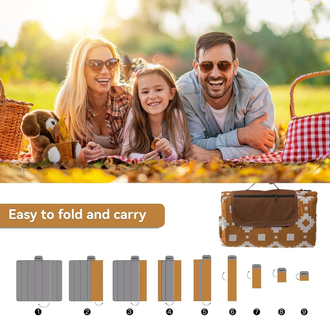 Extra duża, wodoodporna koc piknikowy 200 × 200 cm z 3 warstwami – MeadowRest