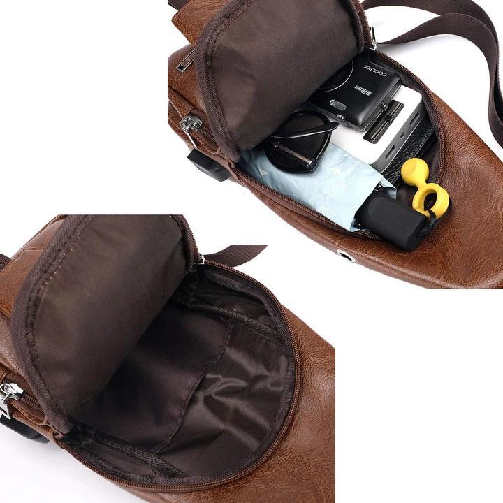Karnz | Duża męska torba skórzana, plecak na piersi, wodoodporny torba crossbody z USB