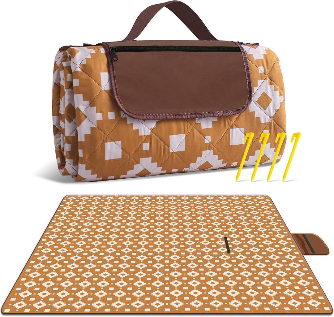 Extra duża, wodoodporna koc piknikowy 200 × 200 cm z 3 warstwami – MeadowRest