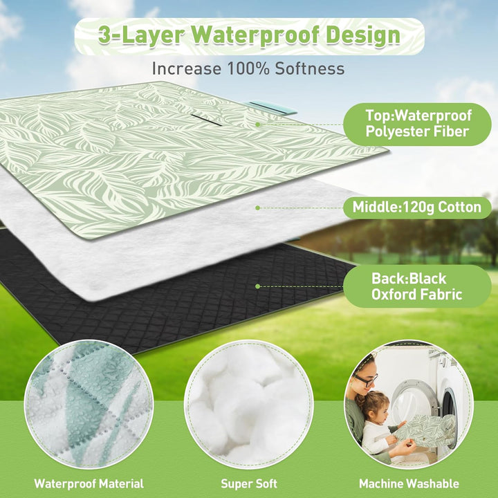 Extra duża, wodoodporna koc piknikowy 200 × 200 cm z 3 warstwami – MeadowRest