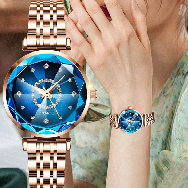 Wodoszczelny zegarek damski – Elegancja z diamentową tarczą w gwiaździstym stylu