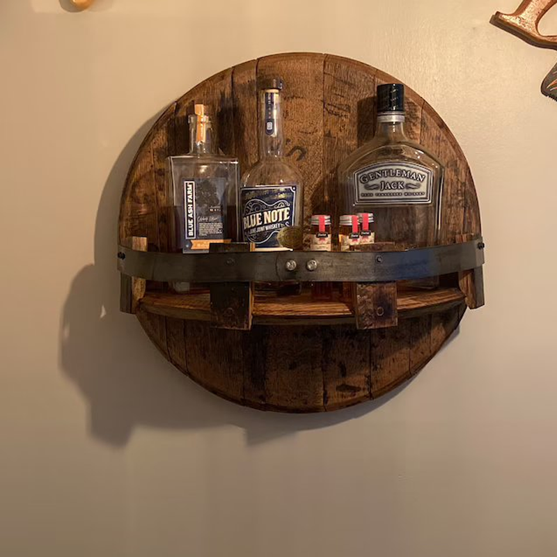 Sandsberg | Półka ścienna z beczki whiskey | Rustykalny design z litego drewna | Okrągła