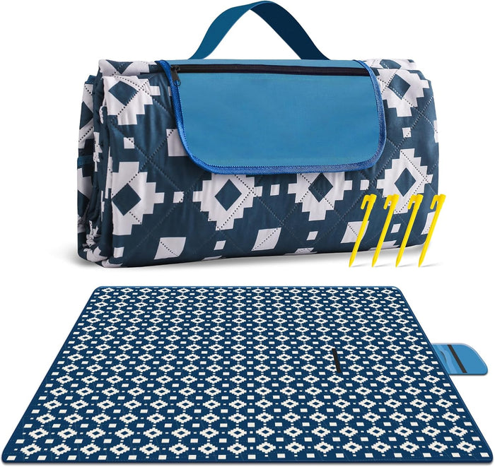 Extra duża, wodoodporna koc piknikowy 200 × 200 cm z 3 warstwami – MeadowRest