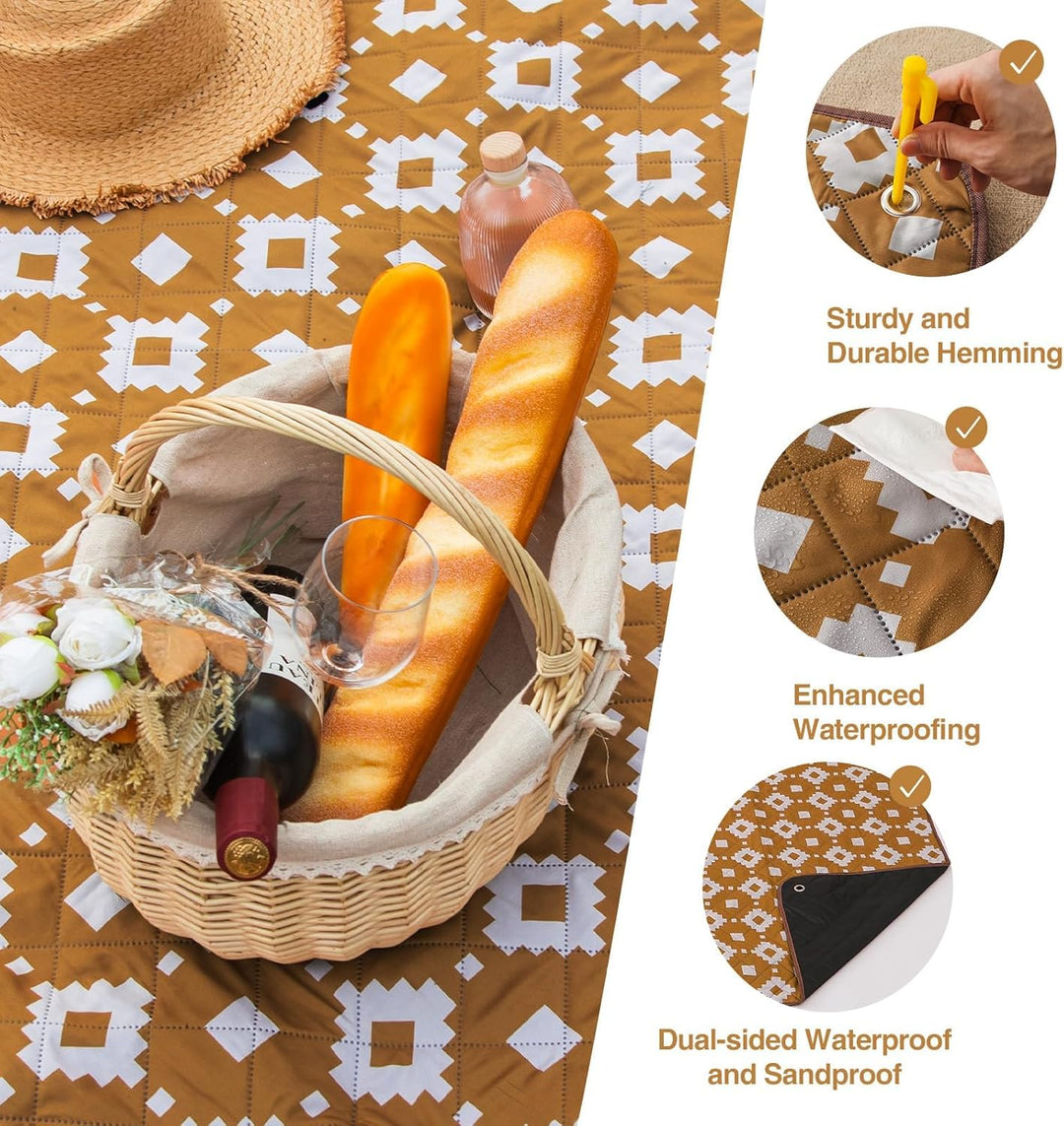 Extra duża, wodoodporna koc piknikowy 200 × 200 cm z 3 warstwami – MeadowRest