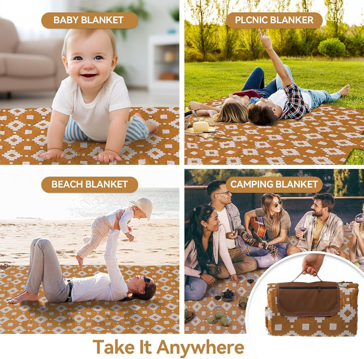 Extra duża, wodoodporna koc piknikowy 200 × 200 cm z 3 warstwami – MeadowRest