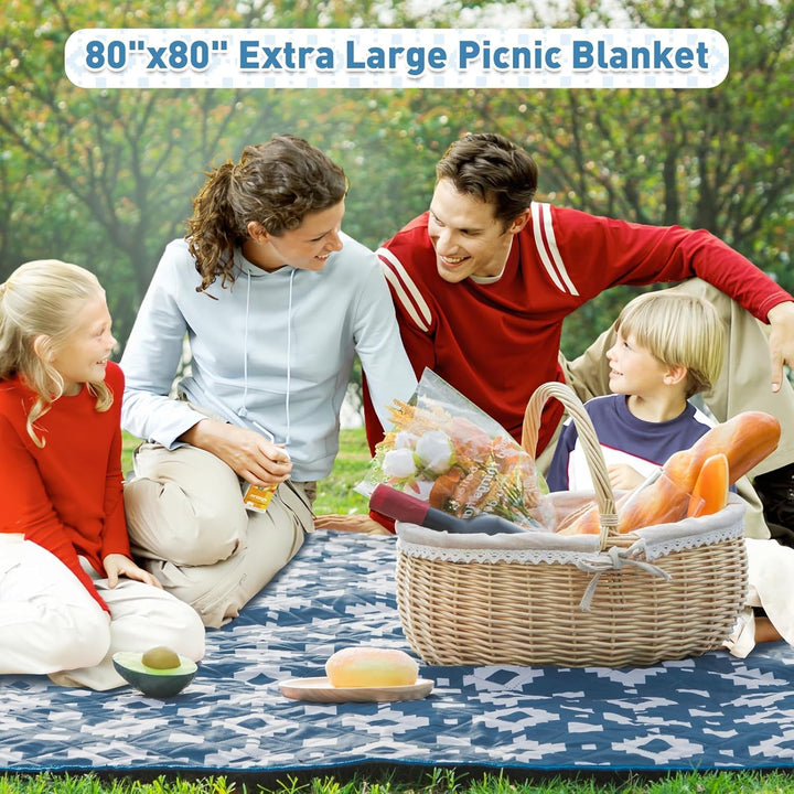 Extra duża, wodoodporna koc piknikowy 200 × 200 cm z 3 warstwami – MeadowRest