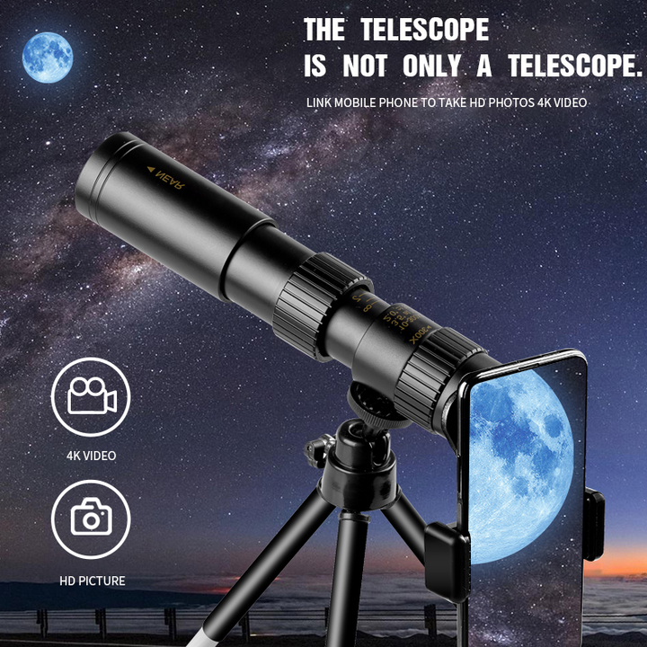 Monokular teleskopowy o wysokiej wydajności | Zoom 10–300x | Widzenie nocne | Wodoodporny | Kompatybilny z adapterem do smartfona